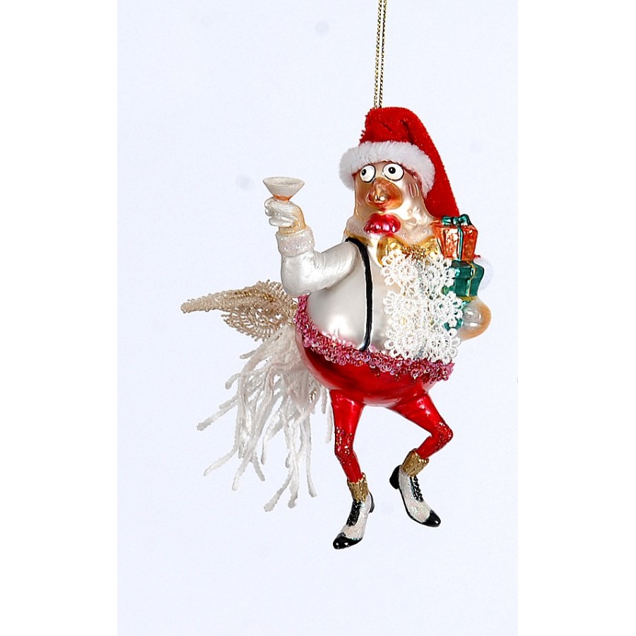 Χριστουγεννιάτικο Στολίδι Mr.  Chicken Με Δώρα και Μαρτίνι 14 εκ Γυάλινο 10761-a Χριστούγεννα